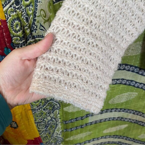 Aerie Beige Open Knit Wool Blend Cowl Neck Sweater Size Small - Picture 6 of 14